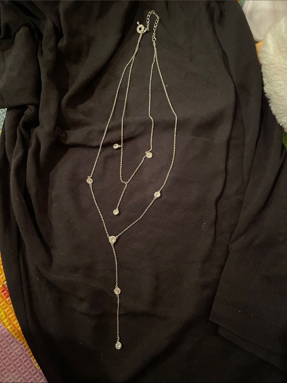 Delicate Silver-Tone Layered Y Necklace with Crystal Accents